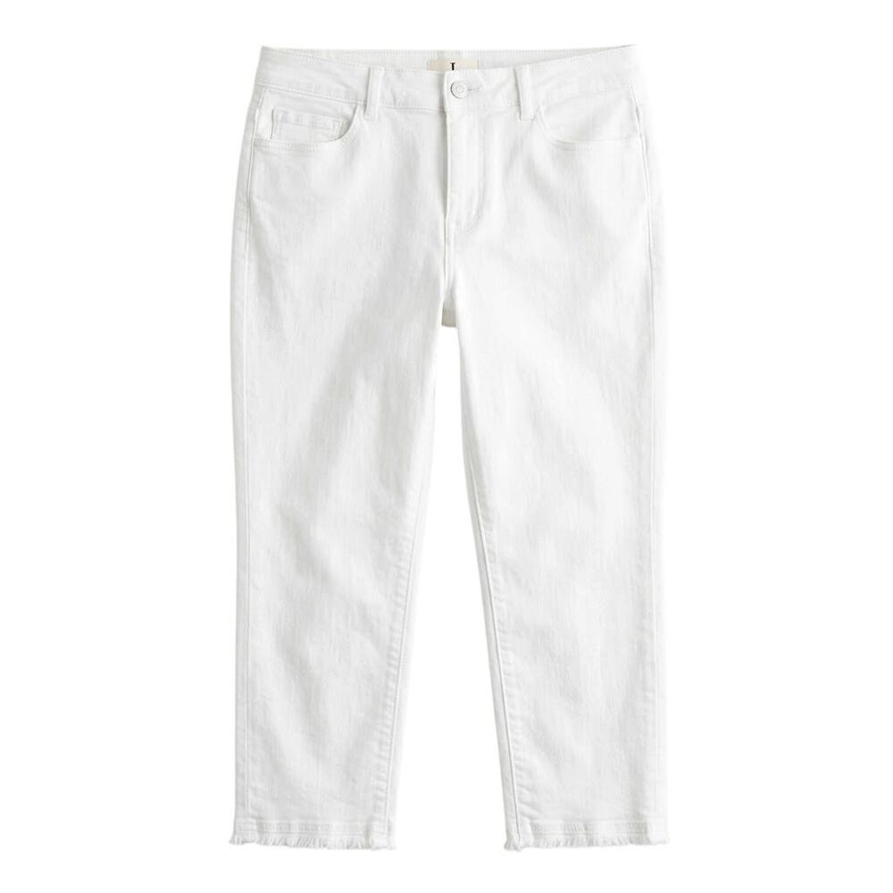 J. Jill Authentic Fit Cropped Jeans Women 10 White Stretch Raw Hem Denim